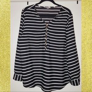 Calvin Klein Zipper Front Stripped Blouse